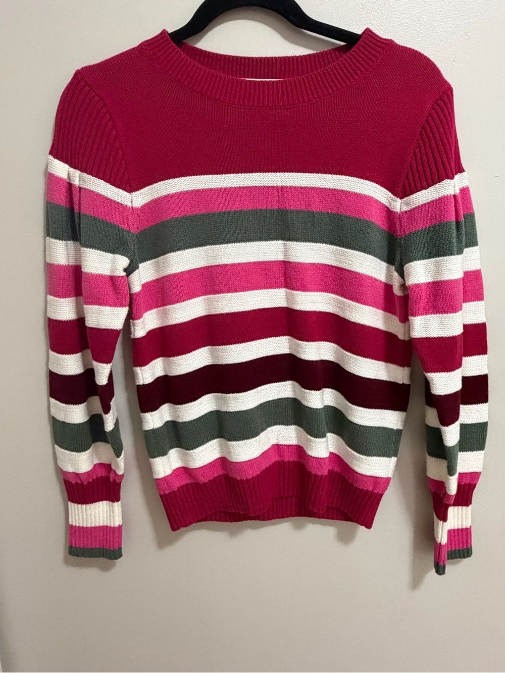 LOFT Colorblock Striped Crewneck Sweater Petite Large Open Knit Drop Shoulder